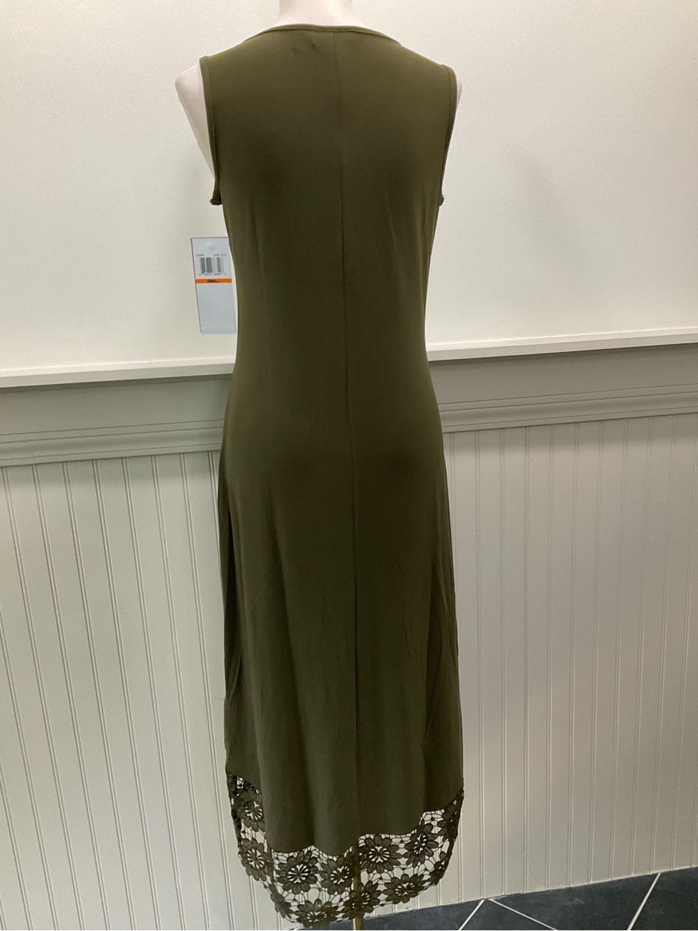 Nina Leonard Olive Green Miracle Matte Jersey Lace Hem Midi Dress S - Picture 4 of 7